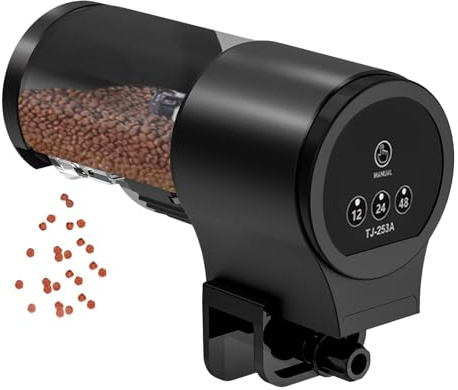 Dispensador automático de alimentos para peces: dispensador automático fiable de alimentos para peces, gran almacenamiento de 100 ml con temporizador ajustable de 12 horas, 24 horas, 48 horas