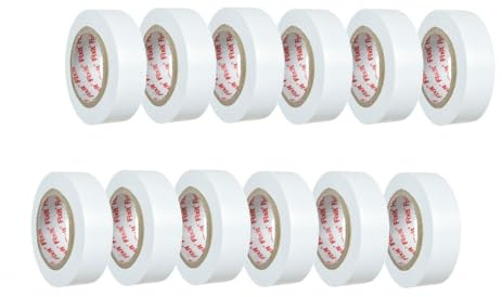 DRW Cinta aislante blanca adhesiva 12 unidades 18mm x 15 m