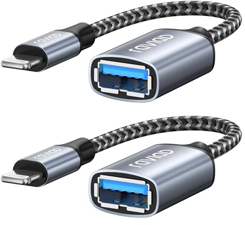RAVIAD Lightning auf USB Adapter 2 Stück [MFi-Zertifiziert] iPhone USB OTG Adapter für iPhone 14 13 Pro/Max, iPad, iOS OTG Kabeladapter Unterstützt Maus, Tastatur, U-Stick, Kartenleser, Kamera