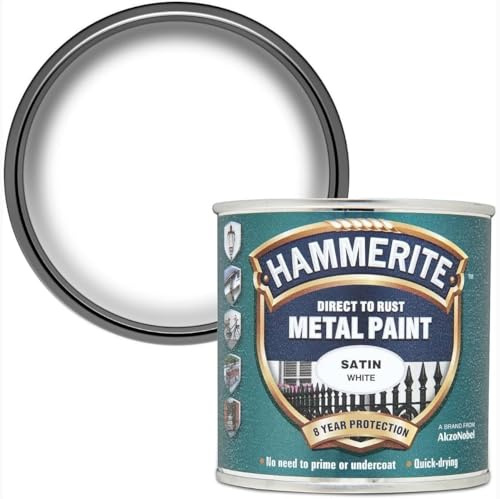 UHR Direct to Rust Metal Paint Satin White, Quick-Drying, Durable Anti-Rust Coating, Interior & Exterior, Perfect for Metal Surfaces, Fences, Gates, Railings, No Primer 250ml