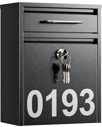 LAND·VOI Mailbox for Outside Wall Mount, Heavy Duty Rustproof, Anti-Theft Locking Mailbox with 4 Keys, Weatherproof for Residential & Apartment, 12.2×9.5×4.7, Black, Small
