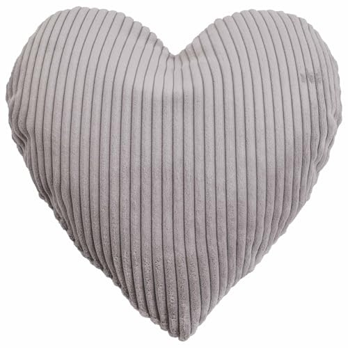 MAGMA Shara Herzkissen Grau 43 cm - Flauschiges Cord Dekokissen - Kuschelkissen Herzform, Weich & Formstabil, Oeko-TEX, Waschbar