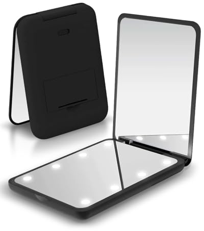 XdealCozyxc Kompaktspiegel, 1x/3x Vergrößerung, LED, kompakter tragbarer Spiegel mit Licht für Handtasche, Reisen (schwarz)