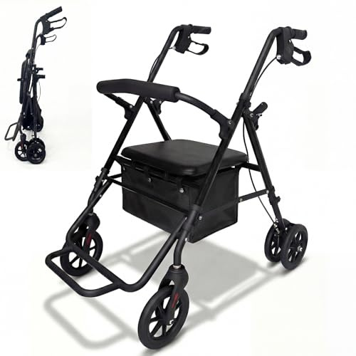 Déambulateur pliable et léger avec déambulateur pour appartement, pour personnes âgées, pliable avec pneu souple, aide à la marche pour tous les terrains et fauteuil roulant