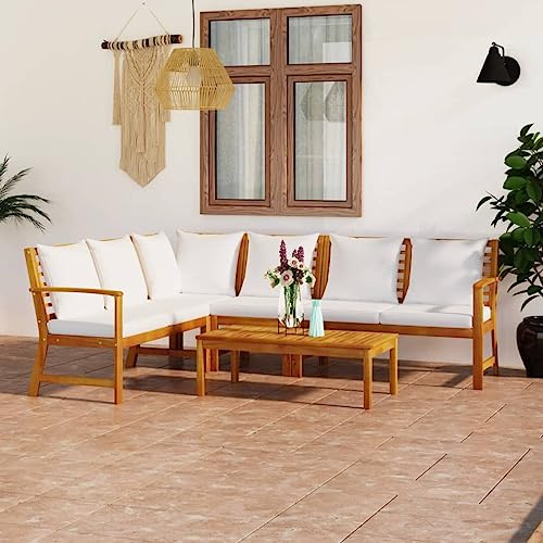 Woonisher Gartenmöbel Sale Set 5-TLG. Lounge-Set Massivholz Akazie, Terrassenmöbel Außen Creme mit Auflagen, Balkonmöbel Kleiner Balkon für Garten Terrasse Balkon