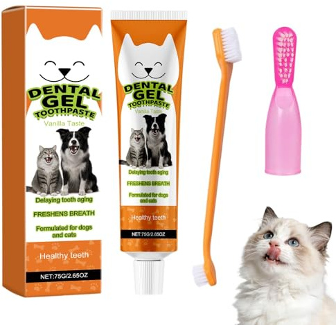 Dmrbiy Katzen Zahnpflege Set Mit Katzenzahnpasta, Zahnbürste Katzen Und Fingerzahnbürste, Zahnpasta Katze Sanfte Formel, Hilft Bei Der Reduktion Von Plaque, Frischer Atem, Für Hunde & Katze