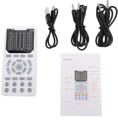 POENVFPO Changeur de Voix, Carte Son Portable avec 15 Modes Vocaux, Réglage du Son à 10 Niveaux, Technologie de Réduction du Bruit, pour Diffusion en Direct, Jeux, karaoké sur