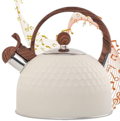 Bouilloire sifflante vintage de 2,5 l - Avec sifflet - Pour la maison, la cuisine, l'appartement, le camping, le pique-nique, le jardin, la terrasse, la pelouse