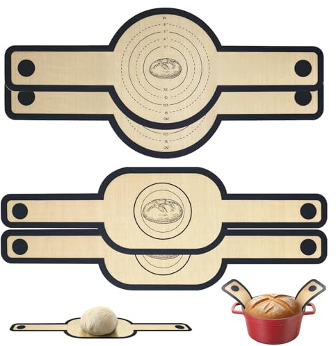 4 stycken silikonbakmattor för Dutch Oven, återanvändbar brödbakningsmatta | Oval och rund med extra långa handtag, non-stick bakunderlägg för brödkastrull och ugn, diskmaskinssäker