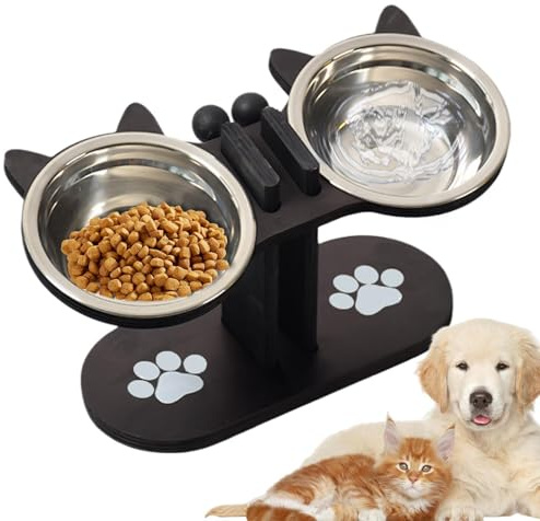 Set Gamelles Nourriture Et Eau Chien Gamelles Bois Surélevées Réglables | Bol d'Eau pour Chat Stockage Boisson Hydratation Chiot Sénior Extérieur Maison