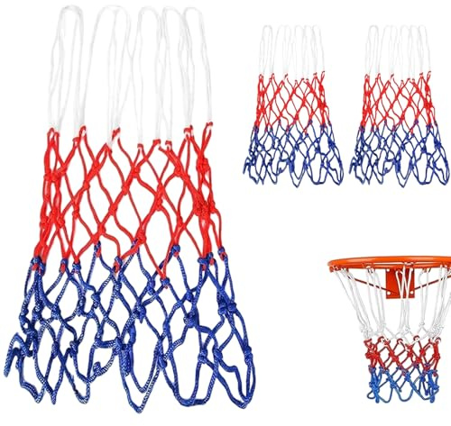 3 PCS Basketball Net, Heavy Duty Basketball Net Replacement With 12 Loops For Standard Basketball Hoop Outdoor Indoor Weather Resistant Nylon Net Red White Blue Sports Accessories