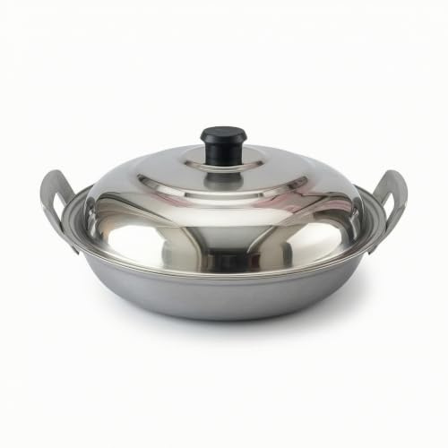 FytStycale Poêle à Frire Non Revêtu Poêle En Aluminium Robuste Ustensile pour Cuisine Maison, 32 Cm, Modèle Amélioré, 32 Cm, 1,45 Kg, Avec Couvercle