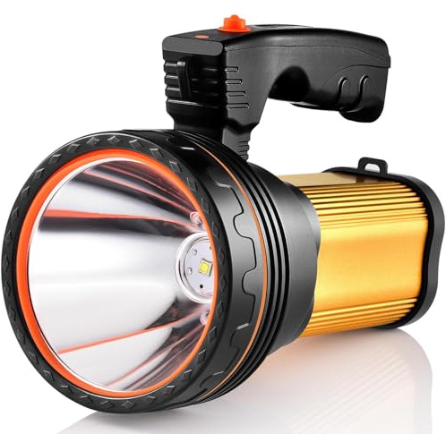 CSNDICE Flashlights High Lumens, Spotlight Flashlights, IPX5 Waterproof Flashlight, Rechargeable Spotlight with Shoulder Strap for Camping Hunting Emergencies Outdoor (Gold)