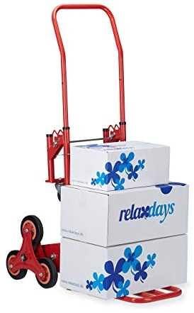 Relaxdays Treppensteiger bis 50 kg/150 kg Traglast, multifunktionale Transportkarre, 2in1, Profi, rot
