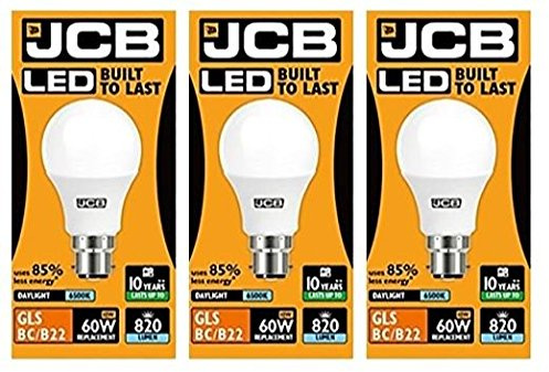 JCB LED 3 X 10 Watt Bayonet Cap GLS Lamp Daylight 6500K 60W Replacement BC B22 LED Bulb [Energy Class A+]