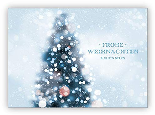 5 Stück: Edle Foto Weihnachtskarte mit Weihnachtsbaum im Schneetreiben: Frohe Weihnachten & gutes Neues - Weihnachtsgruß Klappkarte mit Umschlag, Glückwünsche zu Weihnachten