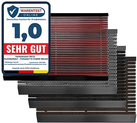 Floordirekt Fußmatte Power Brush 40 x 60 cm, Grau - Schmutzfangmatte Fußabtreter für außen und innen - Fussmatte Schuhabstreifer Türmatte