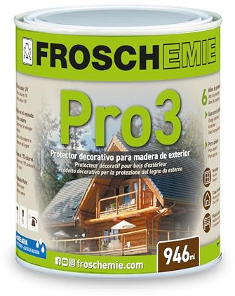 Lasur Protector Madera Interior y Exterior 3,8L – Doble Protección UV e Impermeable | Secado Rápido 2h | Acabado Poro Abierto Alta Penetración | Color Nogal Oscuro 117 | Froschemie Pro3