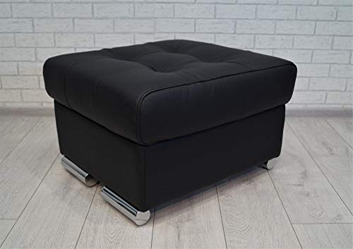 Quattro Meble Schwarz Echtleder Hocker PIK aufklappbar mit Stauraum Sitzhocker Rindsleder Sitzwürfel 60x55 Fußhocker Polsterhocker Echt Leder Puff