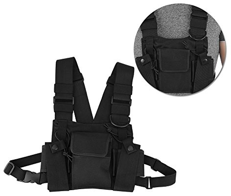 Walkie-Talkie Chest Bag, Nylon Bag, Chest Harness, Universal Bag, Adjustable 3 Ring Adjustment Strap System for Rescue Police