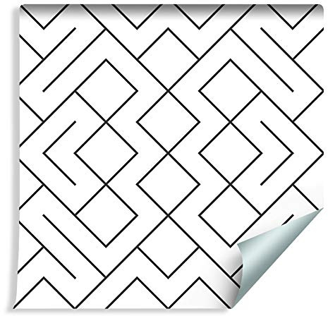 Muralo Papier Peint Noir et Blanc Motif Géométrique - 10m x 53 cm | Revêtement mural vinyle lavable, pose facile, motif haute définition - style moderne pour salon ou bureau