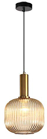MZStech Lámpara colgante de vidrio,Lámpara colgante de vidrio ámbar y enchufe dorado Lámpara de techo Candelabro