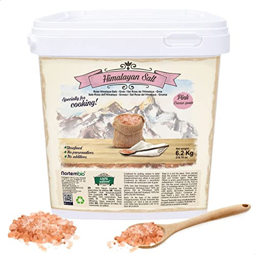 Nortembio Sal Rosa del Himalaya 6,2 kg Grano Grueso (2–5 mm) Origen Pakistán Sal Mineral Natural sin Refinar para Uso Culinario. Gratis eBook con Recetas!