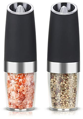 Qumox Set 2 Macinapepe e Sale Elettrici con Sensore di Gravità – Macinino Automatico con Luce LED Blu, Regolazione Finezza, Serbatoio Acrilico Trasparente, Design Moderno