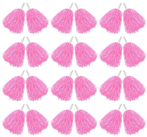 Hooshing 12PCS Pink Pom Poms Cheerleading Plastic Cheer Pompoms with Handles for Team Spirit Sports Party Dance