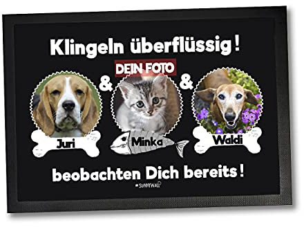Fußmatte Türmatte DREI Tiere Hunden Katzen Fußabtreter Eingang Haustür | Rutschhemmende Türmatte mit DREI Tiere Hunden Katzen Motiv für Haustür Flur Wohnung Balkon Terrasse geschützten 60 x 40 cm