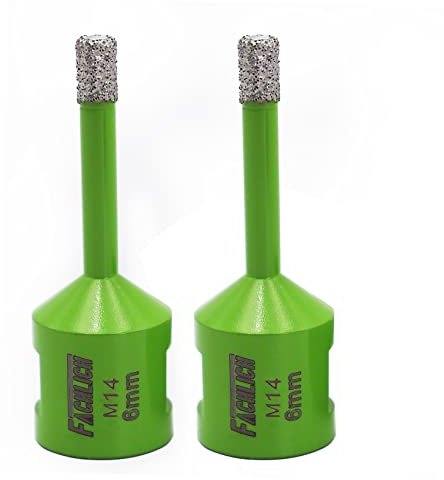 FACHLICH Punta per Trapano Diamantata 6mm 2 Pezzi Vacuum Brasato Foretto Diamantato per Porcellana Piastrella Granito Marmo Taglio a Secco