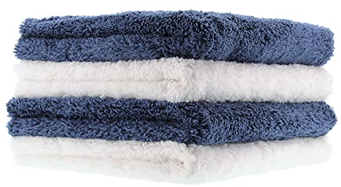 MaxShine Ultimate Zero Crazy Mikrofasertuch Reinigungstuch 500GSM 40x40 weiß 2 Stk. + ChemicalWorkz Dark Blue Edgeless Soft Touch Premium Poliertuch Putztuch 500GSM 40×40 dunkelblau | 4-teilig