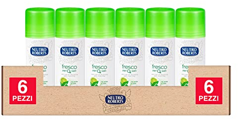 6x Neutro Roberts Deodorante Stick Fresco Zero Sali Efficace 48h Profumo Tè Verde e Lime - 6 Flaconi da 40ml