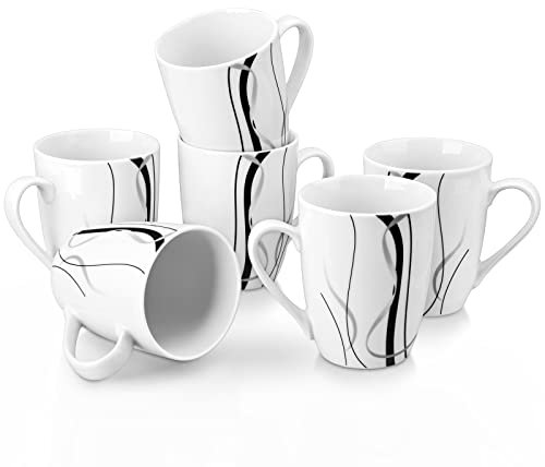 VEWEET Ceramic Mugs Set of 6, 11 OZ Coffee Cups Set with Handle, White Mugs Set, Porcelain Cup Set for Kitchen, Microwave Dishwasher Safe, Tea, Coffee and Hot Chocolate Cups, Series Fiona