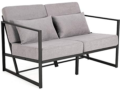 Mingone 2-Sitzer Sofa Gepolstertes Loungesofa Sessel mit Armlehnen Eisenbeine Wohnzimmer Schlafzimmer Hellgrau