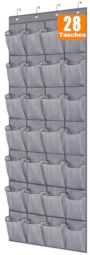 MISSLO 28 Große Taschen Organizer über der Tür für Schuhe, Kleiderschrank Schuhregal Tür Hängend Mesh Hängende Lagerung Schuhaufhänger, Grau