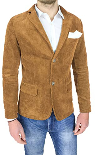 Evoga Giacca Uomo Sartoriale Blazer Invernale Slim Fit Elegante (M, Beige Cammello in Velluto)
