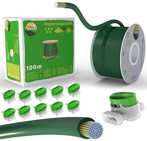 100m Begrenzungskabel + 10 GRÜNE Kabelverbinder für Mähroboter Rasenmäher Rasenroboter Zubehör SET Begrenzungsdraht für Suchkabel - kompatibel mit GARDENA/BOSCH/HUSQVARNA/WORX/HONDA/ROBOMOW/iMow