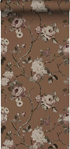 papier peint fleurs vintage marron terracotta 50 x 900 cm - ESTAhome