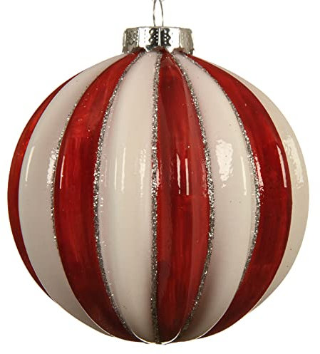 Magie di Natale Palline per albero di Natale in vetro color Rosso e Bianco con strisce da 8 cm, confezione da 3 pezzi