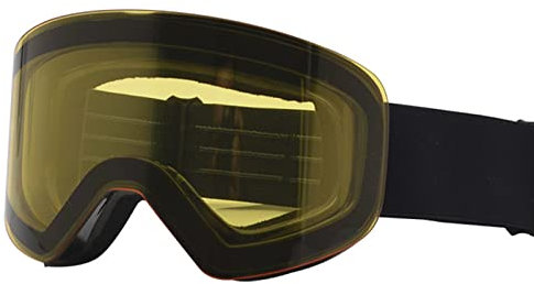 PJDDP Masque de Ski OTG - Anti-Buée Lunettes de Ski, 100% Protection UV Masques de Snowboard pour Hommes & Femme, Lentille Interchangeable, Compatible avec Casque,Black/Yellow VLT 54%