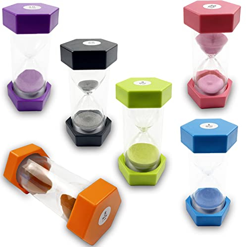 Minuterie de Cuisine, Coloré Sablier Sable Horloge Minuteur, Sabliers Minuterie Horloge de Sable Hourglass, Sablier pour Enfants, 1、3、5、10、20、30 Minutes…