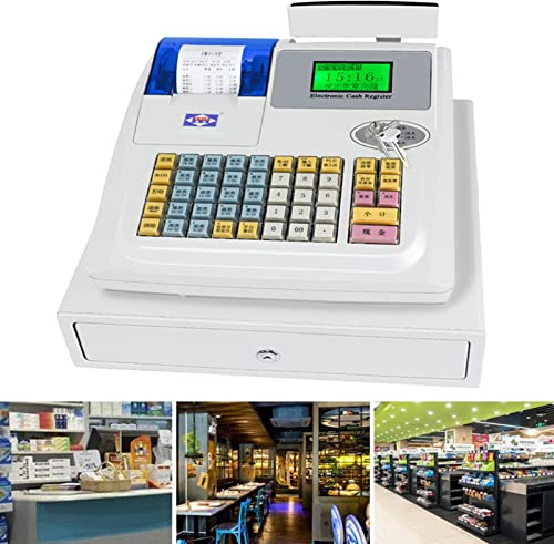 ROGHA Registrierkasse, Ubersichtliches Display, mit Kassenschale und Thermodrucker, Gewerbliche Registrierkasse für die Industrie als Ladengeschäft,White