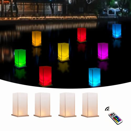 FuHigh 5.9''X5.9''X9.85'' Floating PoolLights,Multicolor LED Floating Candles Lantern with Remote,IP68 Waterproof Pool Accessories for Pool Party Decorations, Pond,Outdoor Wedding-4Pack