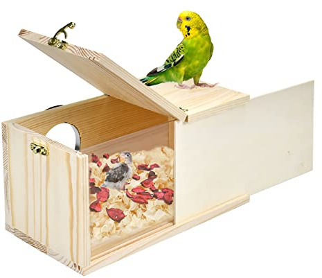 CooShou Parakeet Nesting Box Cockatiel Nesting Natural Pine Bird Nest Bird Breeding Box House Acrylic Transparent Bird Box with Detachable Wooden Board for Lovebirds Cockatiel Budgie Conure Parrot S
