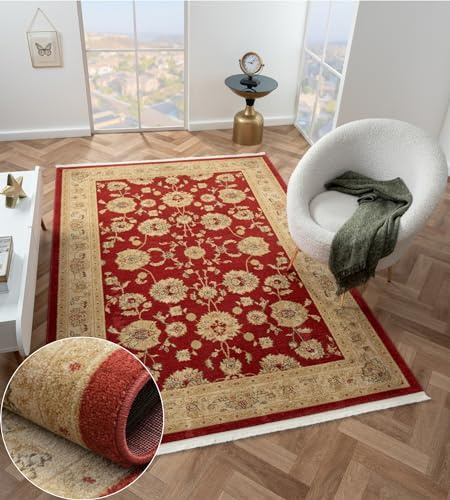 MY-RUG Ben Orientteppich Weinrot 200x140 cm - Vintage Wohnzimmer Teppich | Kurzflor Perserteppich im Boho Design, klassisches Medaillon Muster, weicher Vintage Look, ideal für Schlafzimmer