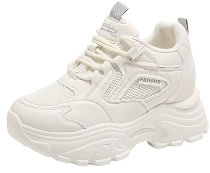 JAOOUU Sneakers da Donna con Zeppa E Plateau Leggeri Scarpe per Il Tempo Libero da Ginnastica alla Moda con Suola Spessa Beige Bianco 36EU