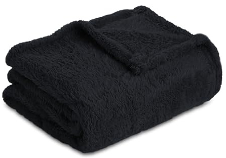 Homebliss Coperta Plaid in Pile 130 x 150 cm, Coperta Singola Flanella- Coperta Oeko-TEX®, Coperta in Pile per Divano e Letto, Lenzuolo Sopra Flanella,Coperta Morbida-Nero