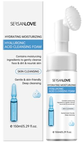 150ml Mousse Detergente Viso con Spazzola Massaggiante in Silicone – Schiuma Struccante Viso e Occhi - Acido Ialuronico - Purificante e Tonificante per Pulizia Profonda su Tutti i Tipi di Pelle