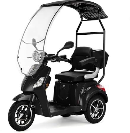 Veleco Draco - 3-Rad Elektromobil mit Dach und Windschutzscheibe - kraftvoller 800W Elektromotor - fertig montiert und fahrbereit - elektromagnetische Bremse (Schwarz)